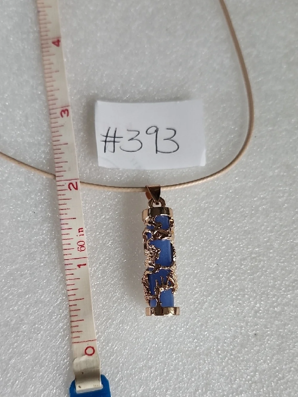 Hand Crafted Blue Dragon Cylinder Pendant Necklace